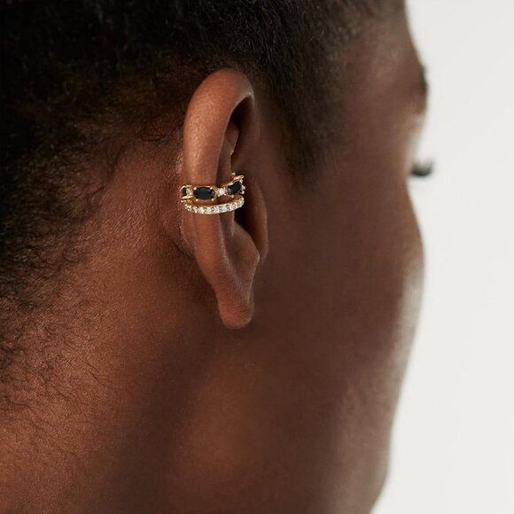 14K Gold Plated Jewelry Zircon Diamond Turquoise Cuffs Non Piercing Earrings - Picture 3 of 7